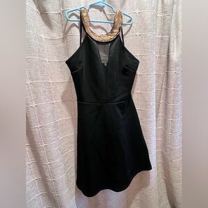 Charlotte Russe Black Halter Mini Dress with Gold Neck Accent